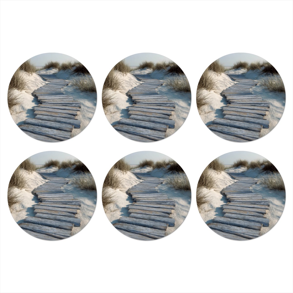 Onderzetters voor glazen - Rond - Pad - Planken - Duinen - Gras - 10x10 cm - Glasonderzetters - 6 stuks