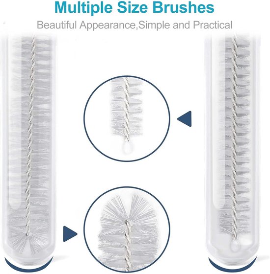 Schoonmaakborstels Voor Rietjes - 10 Stuks - 21 CM - 2-24MM - Wit - RVS en nylon - Lang rietjesborstel - Herbruikbaar - Flessenborstel - Rietjesreinigingsborstel - Voor buizen, rietjes, pijpen en moeilijk bereikbare plekken van Merkloos — afbeelding 3