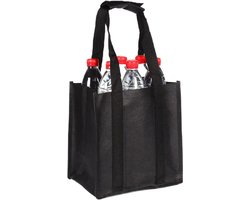 QTTVBTNA -Sac à bouteilles pliable pour 6 bouteilles – Sac de transport réutilisable en tissu non-tissé avec poignées – Porte-bouteilles de vin, bière et eau – Support de bouteilles solide noir 32×38×25 cm