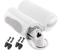 Waszak-waszak schoenen-waszak voor schoenen-2-pack schoenwaszakken met 2 paar schoenspanners - 360° omwikkelbare waszak - Inclusief veters en binnenzolen - Herbruikbare sneakerwaszak - Verborgen rits - Wit - 33x16cm