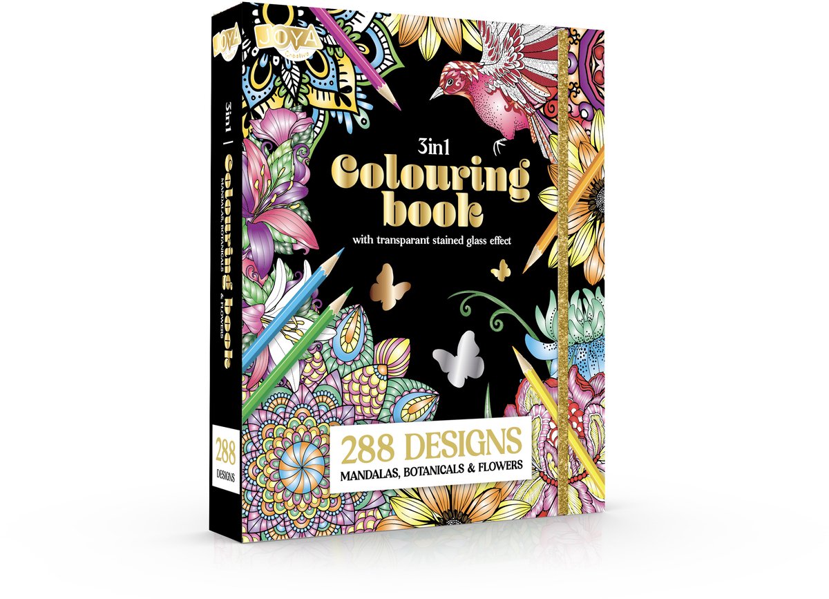 Luxe Kleurboek Voor Volwassenen - 288 Kleurplaten - Foliedruk Kleurplaten - Glas in lood effecten - Formaat 25x20cm - Botanisch, Dieren en Mandala kleurplaten - Creatief ontspanning voor Volwassenen - Joya Creative — afbeelding 2