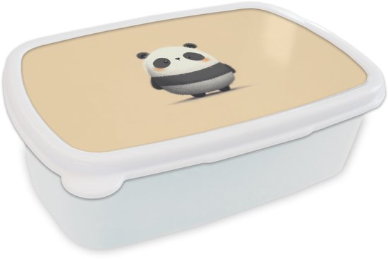 Broodtrommel Wit - Lunchbox Panda - Beige - Minimalistisch - Brooddoos 18x12x6 cm - Brood lunch box - Broodtrommels voor kinderen en volwassenen