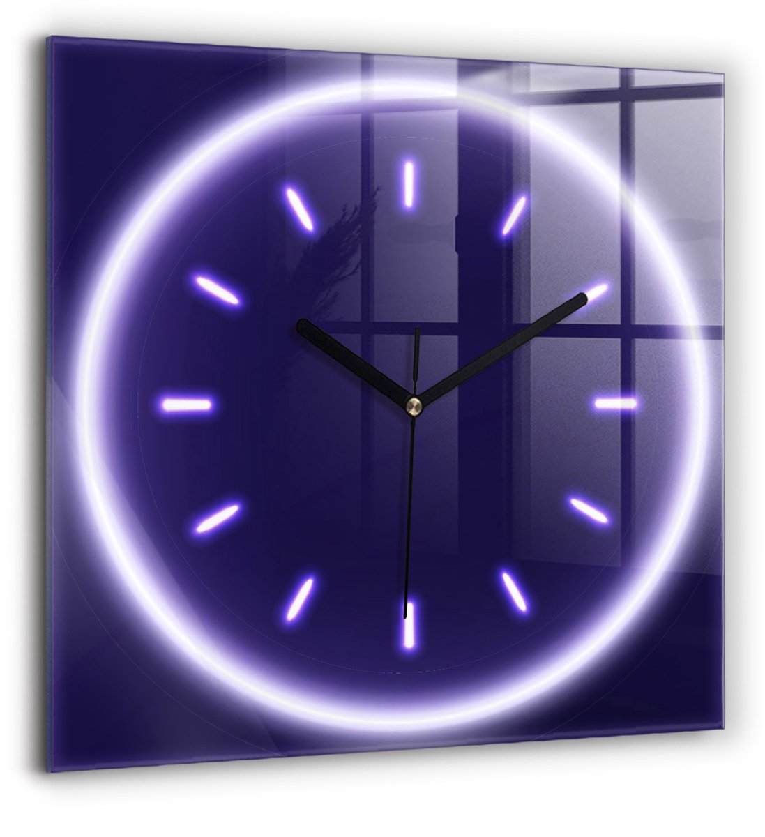 Wallfluent Wandklok - Neonlijnen Stijlvolle Klok - 60 cm x 60 cm - Paars Wandklok - Zwarte Handen - Klok zonder getallen - Wandklok voor in de Keuken - Klok als Muurdecoratie - Modieuze Klok - Klok met Afbeelding