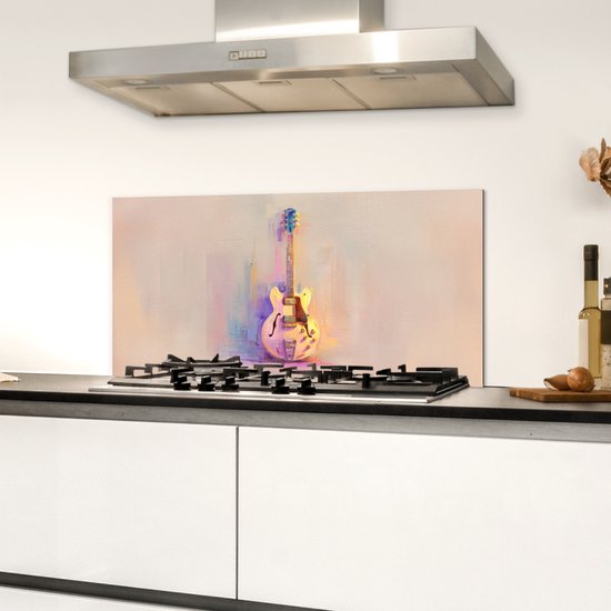 Spatscherm keuken 60x30 cm - Kookplaat achterwand Gitaar - Pastel - Schilderachtig - Muurbeschermer - Spatwand fornuis - Hoogwaardig aluminium