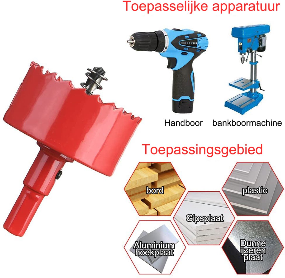 Set TCT gatenzagen 5PCS voor steen in koffer, 33, 53, 68 ,73 en 83mm. Diepte 83mm. Inclusief adaptor