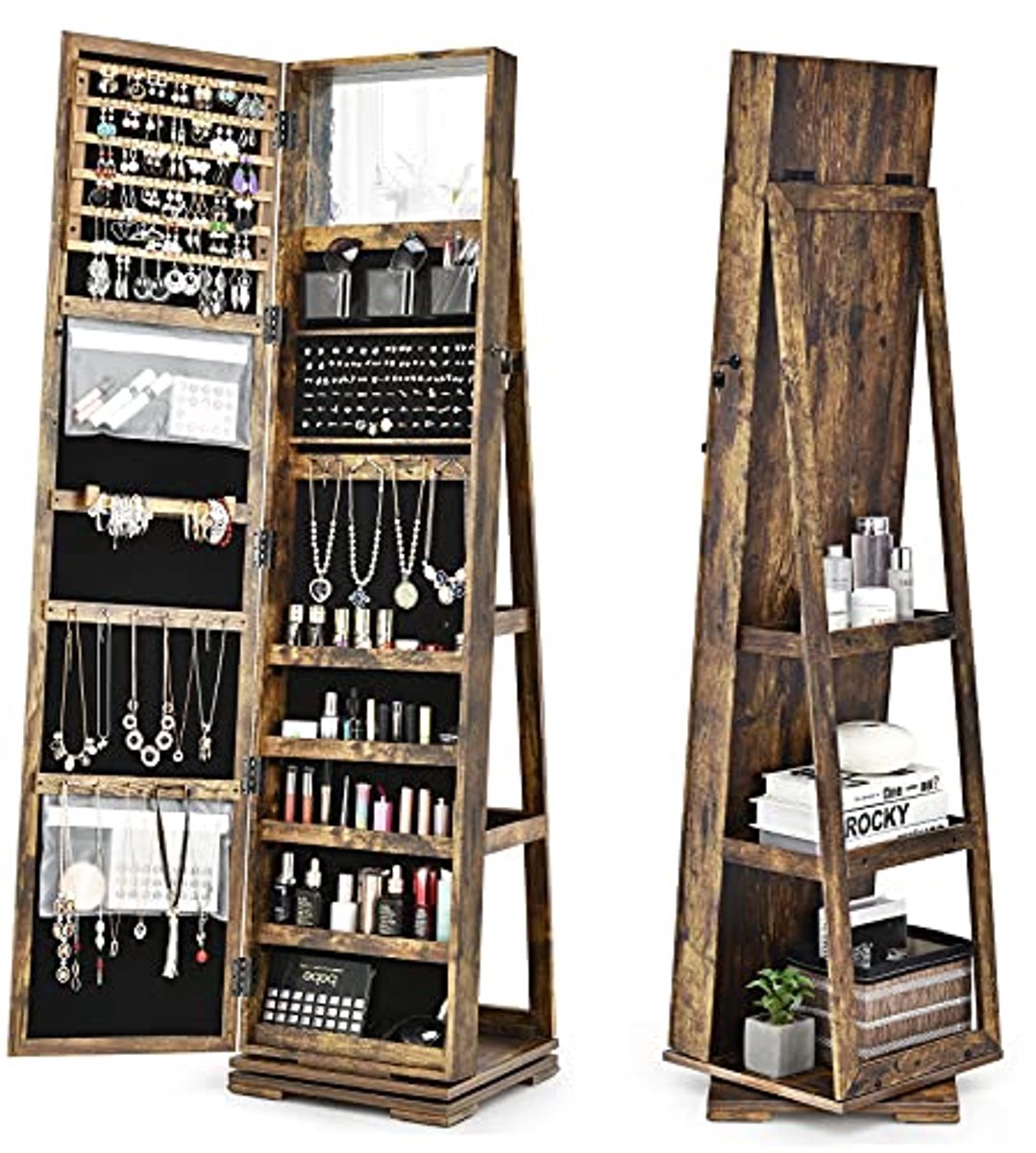 3-in-1 Sieraadkast met Spiegel - 360° Rotatable - Lockable - Opbergmeubel voor Sieraden met Grote Opbergruimte