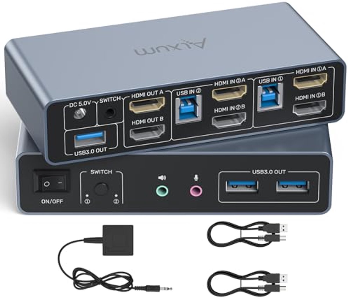 KVM Switch HDMI voor 2 Computers en 2 Monitoren met 4K60Hz Ondersteuning