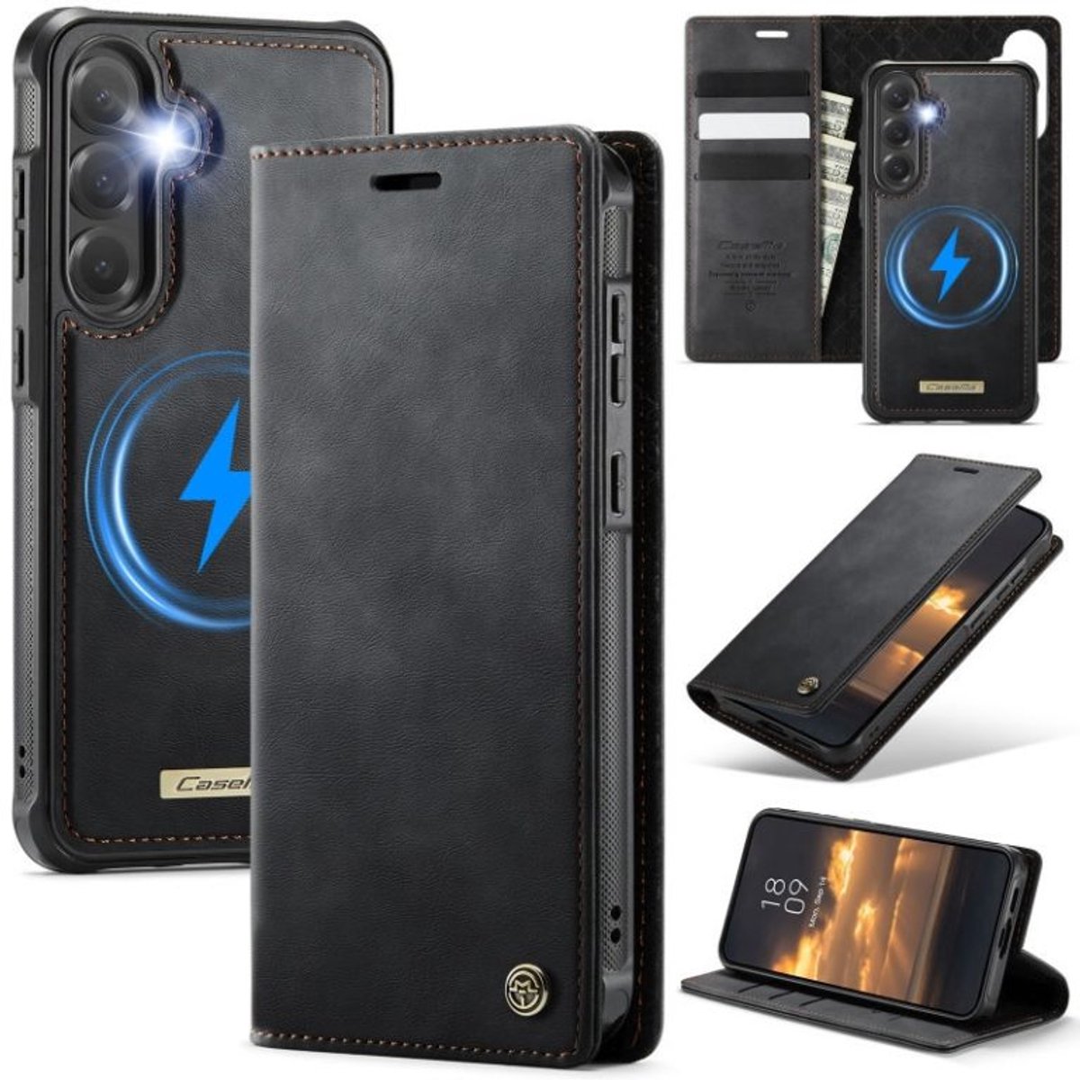 Luxe 2-in-1 Magnetische Afneembare Portemonneehoes + Backcover voor Galaxy S25 FE _ Zwart