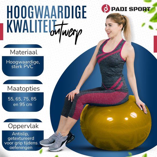 Padisport - Yoga Bal - 55 Cm - Zwangerschapsbal - Yoga Bal Inclusief Pomp - Fitnessbal - Pilates Bal - Yoga Bal Geel - Yoga Bal Cm - Yoga - Fitness - Geel van Padisport — afbeelding 4