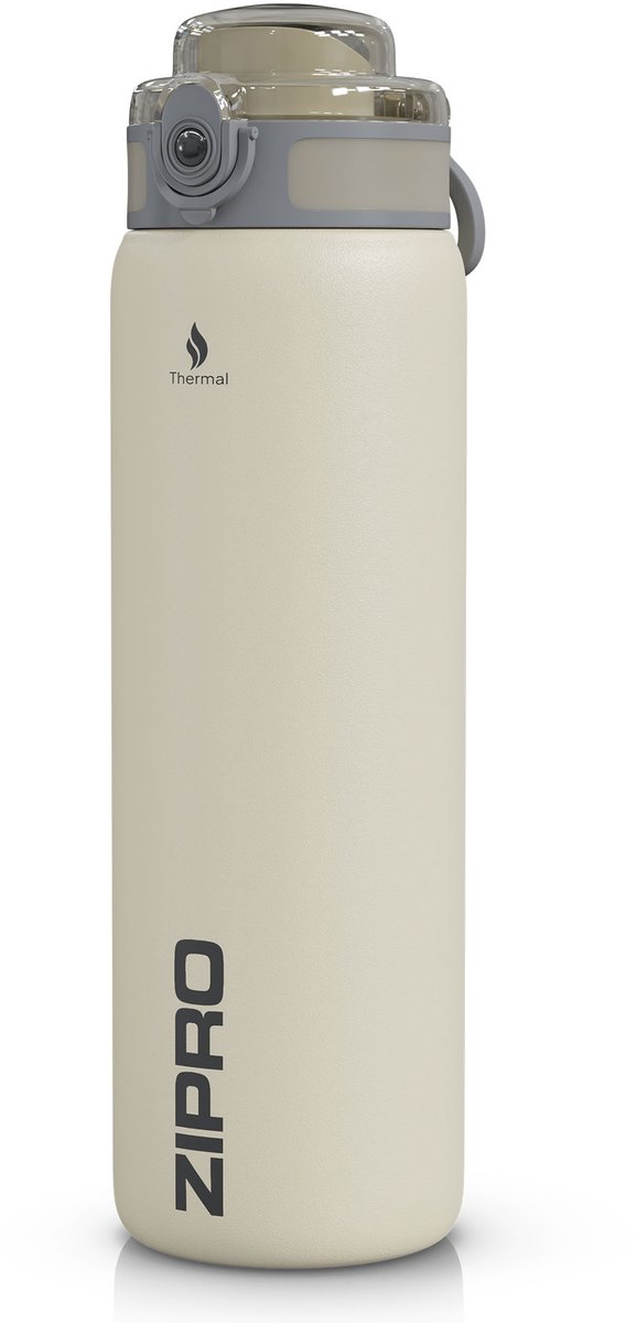 ZIPRO Thermosbeker 1000ml - Thermosfles XL 1L - RVS - Lekvrij - Dubbelwandig - BPA-Vrij - Beige