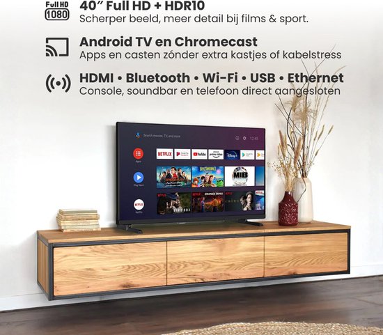 Salora SMART40TV, 101,6 cm (40"), 1920 x 1080 pixels, LED, Smart TV, Wifi, Noir