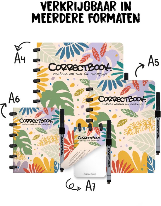 Correctbook A5 Uitwisbaar Notitieboek – Herbruikbaar schrift – Botanical Beauty – Blanco – Inclusief pen & wisdoekje – Aanvulbaar met extra pagina’s