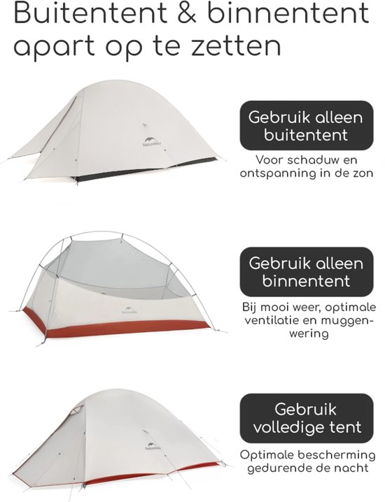 Naturehike® Cloud Up 2 PRO - 2 persoons tent - Ultra Lichtgewicht tent - Incl. grondzeil - 20D 2000MM - Outdoor - Waterdicht - Hiking & Wandelen van Merkloos — afbeelding 5