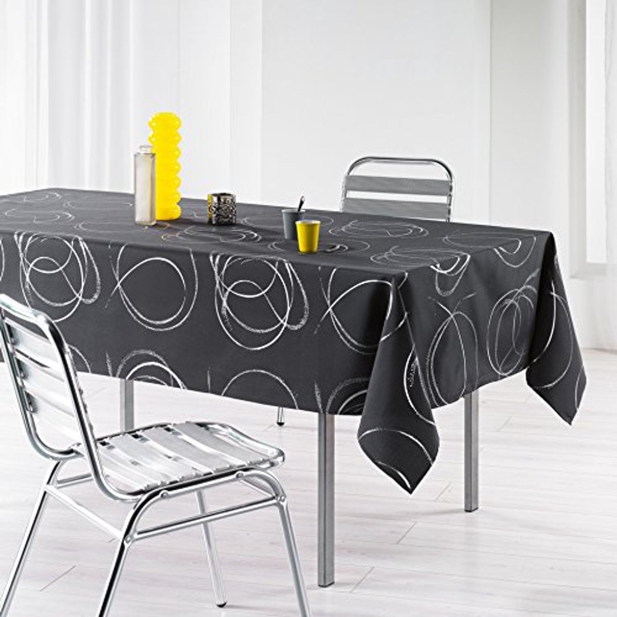 Rechthoekig Tafelkleed 150 x 240 cm in Zilver en Grijs - Polyester Bedrukt