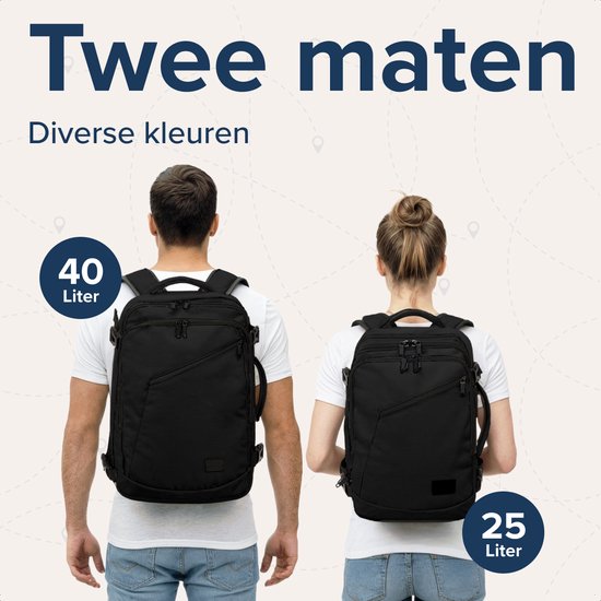 TRVLMORE 40L Reistas - Handbagage Rugzak - Rugtas - Weekendtas - Spatwaterdicht - Dames en Heren - Zwart