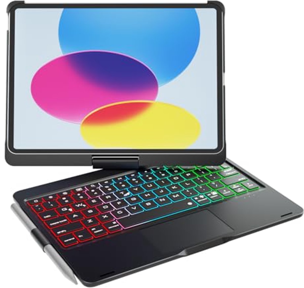 Hoesje voor iPad 10e en 11e generatie met toetsenbord - 360° draaibaar, draadloos, met 7 kleuren achtergrondverlichting