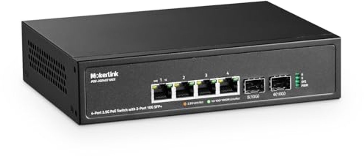 Image of 4-poorts 2.5G PoE Switch met 10G SFP+ slot en verstelbare snelheid tot 1000Mbps