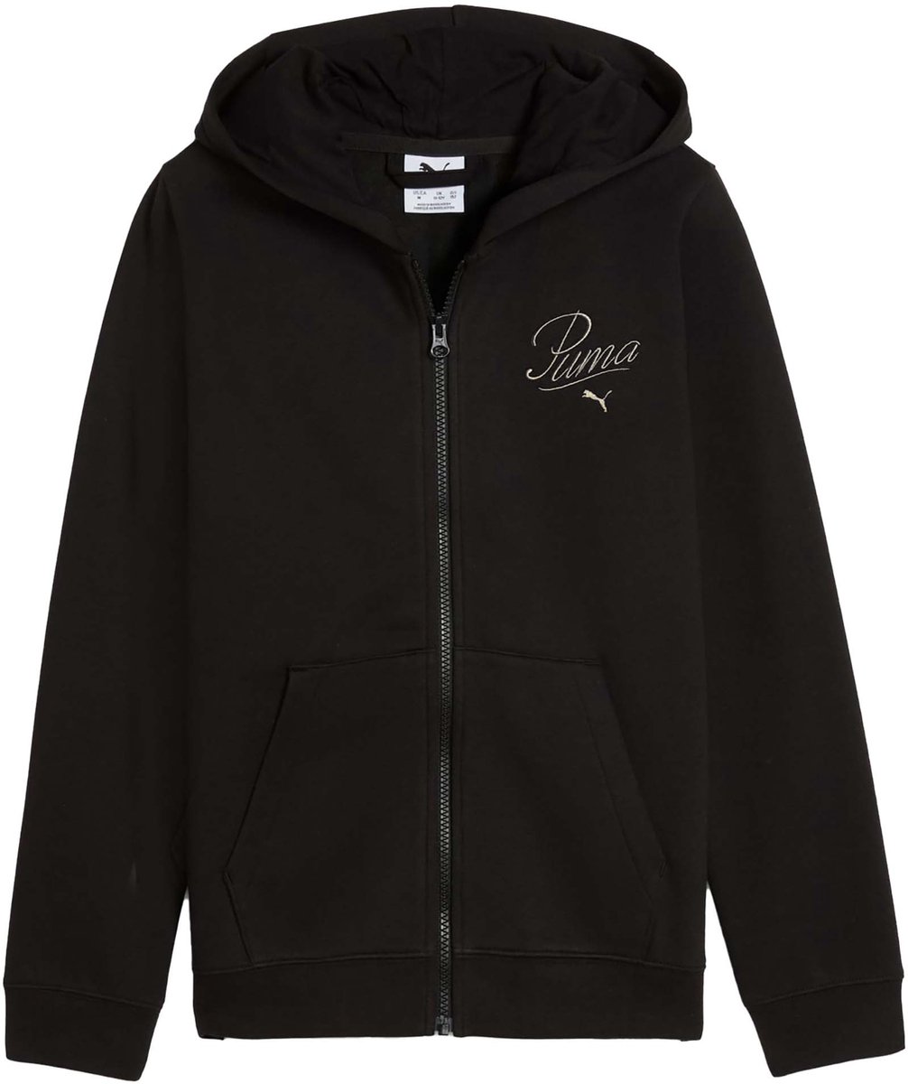 Puma Sweatshirt Met Volledige Rits Ess Script Full-Zip Hoodie Fl G Fashion Wear Kinderen Zwart