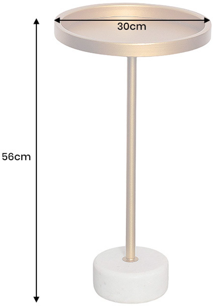 Ronde bijzettafel TRAYFUL 60cm goud ijzer wit marmeren voet handgemaakt - 44849