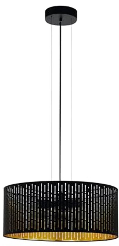EGLO Hanglamp Maserlo 1, 1 vlammige hanglamp vintage, modern, hanglamp van staal en textiel in zwart, eettafellamp, woonkamerlamp hangend met E27- fitting, 38 cm