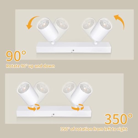 LVWIT Plafondlamp, 2 lampen, E14, plafondspot, zwart, hout, draaibaar, 350 graden, voor woonkamer, slaapkamer, keuken (zonder lamp