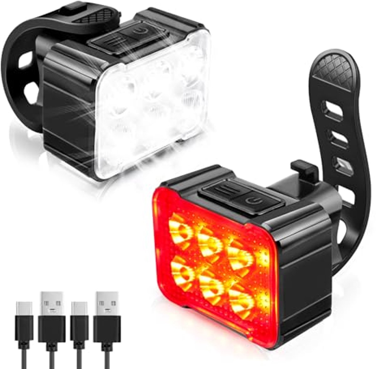 Oplaadbaar Fietslicht Set voor Voor en Achter met 8 + 12 Verlichtingsmodi en Waterdicht ontwerp