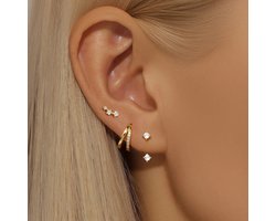 foto van Dubbele Modulaire Oorbellen Set met Zirkonia Stenen - 18k Verguld Dames Oorbellen - 925 Streling Zilver - Dames Sieraden