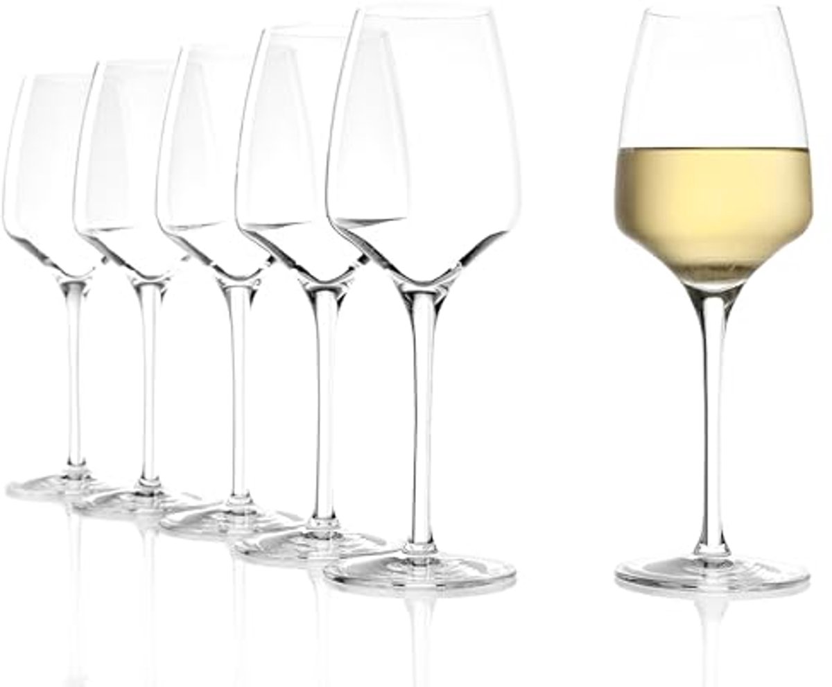 Hoogwaardige Set van 6 Witte Wijnglazen – Elegante Kristallen Glazen van 285 ml – Vaatwasserbestendig