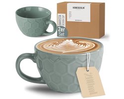 Set van 2 Design Cappuccino Kopjes - 200 ml Hoogwaardige Steenware Koffiekoppen