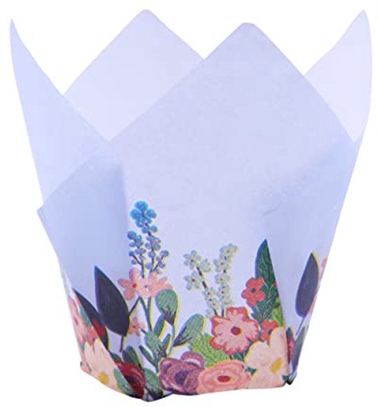 Tulpvormige cupcake-vormpjes, 150 stuks, tulpenvormige muffin-vormpjes, oliebestendige wegwerp-cupcake-vormpjes in levensmiddelenkwaliteit, tulpenmuffin-vormpjes om te bakken (afmetingen: 50 x 80 mm