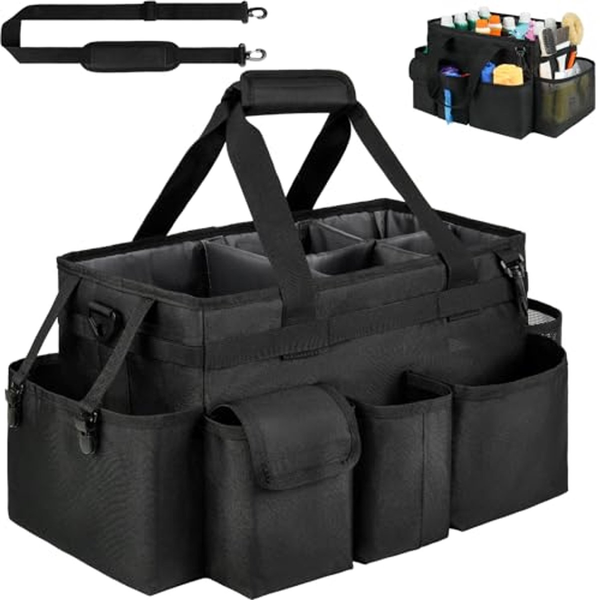 Grote Schoonmaakbenodigdheden Organizer met Handvat - Modern Design - Zwart