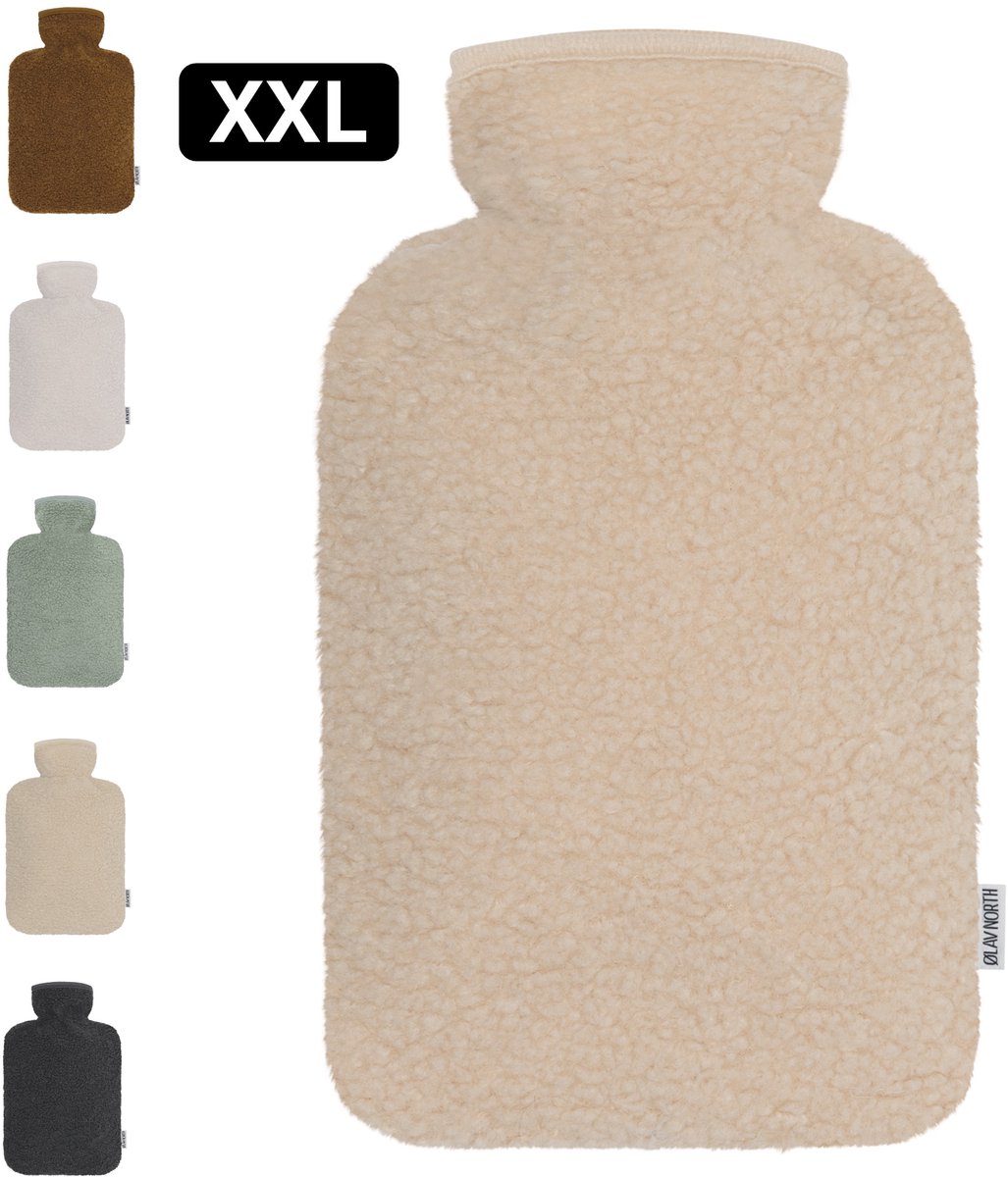 Ølav North – XXL Kruik met Teddy Hug hoes - Incl geschenkverpakking - Tot 8 uur warmte - Warmwaterkruik - 3.4 liter – Sand Beige - Cadeau voor haar, vrouw, vriendin