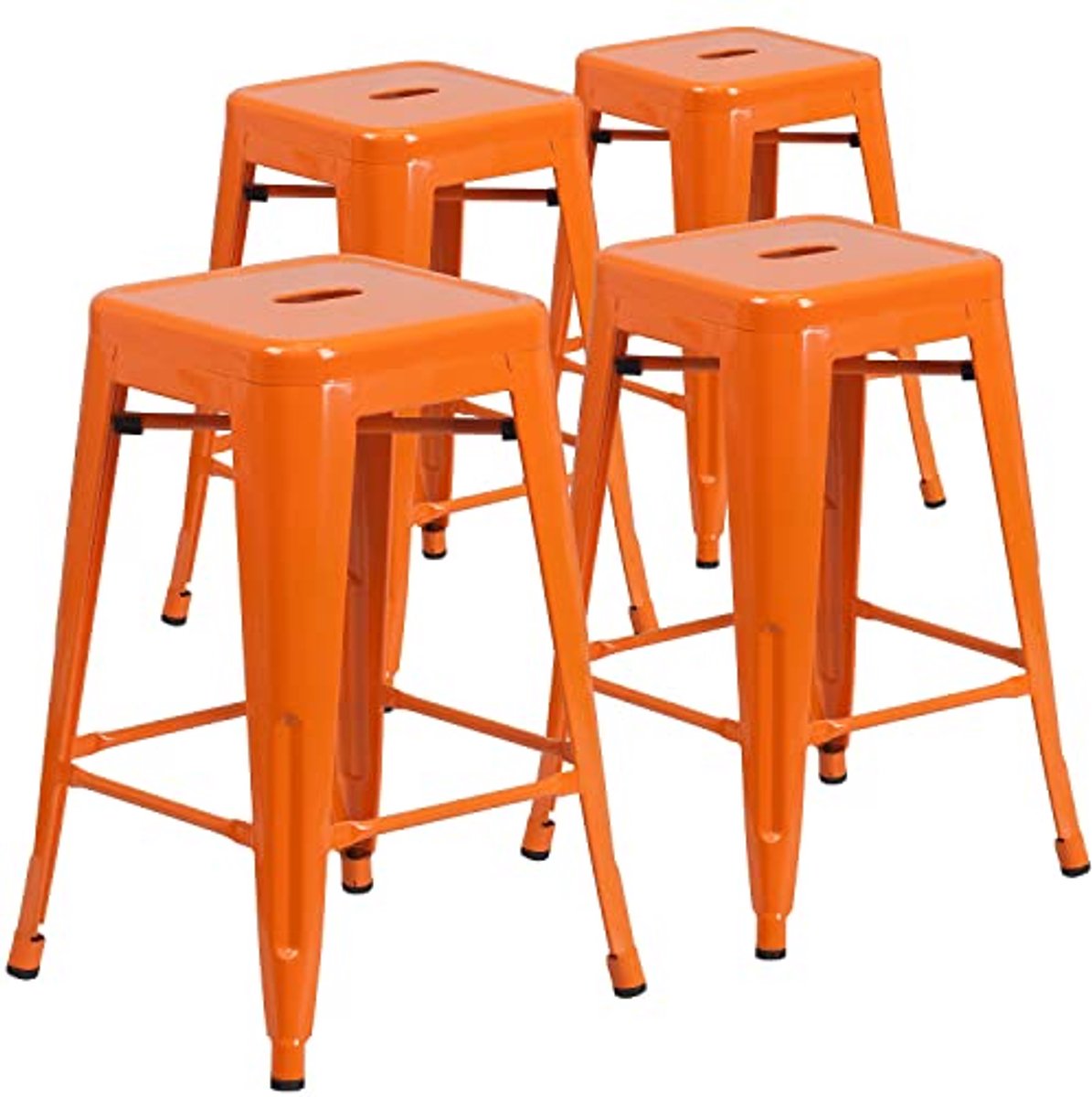 Hoge Backless Metaal Hoogte Kruk - 4 Pak Oranje voor Binnen en Buiten