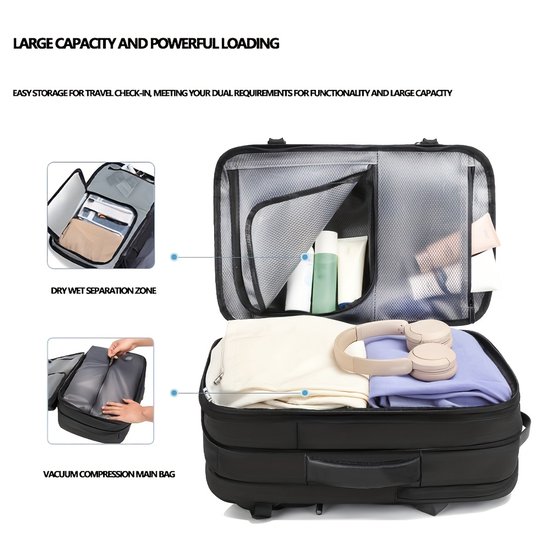 Vacuümrugzak Handbagage 40x30x25 cm - Vliegtuigtas met Airbag