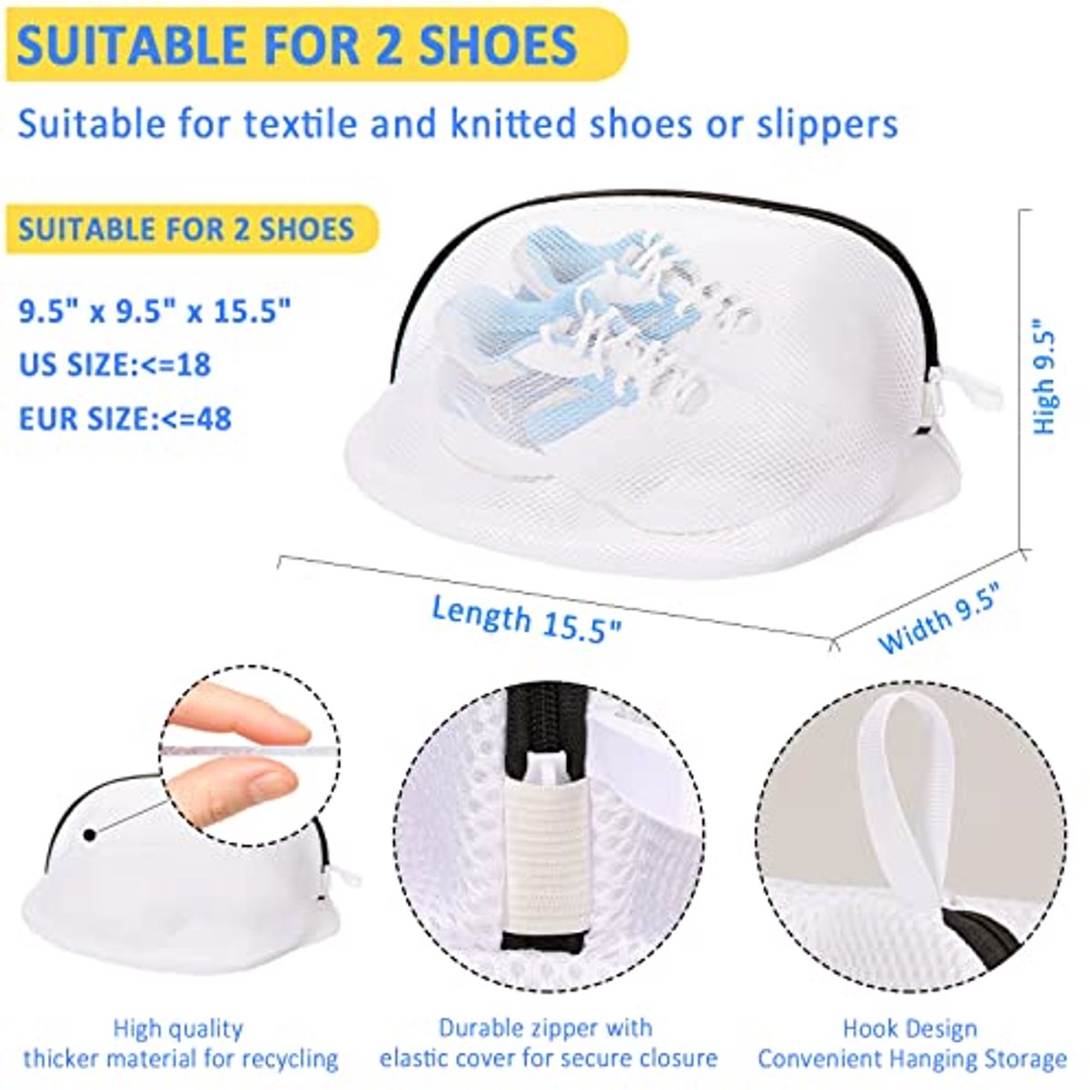Set van 4 waszakken met honingraatgaas voor schoenen en delicate was