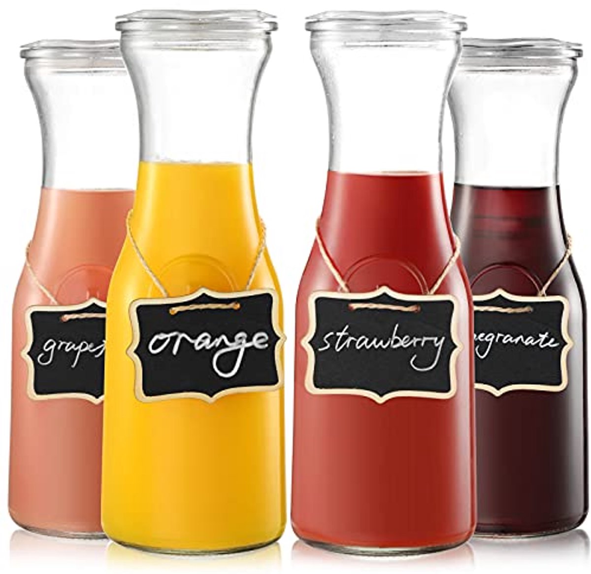 Set van 4 glazen karaf met deksel - 1 liter drinkschenker voor brunch en feesten