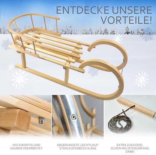 Houten Slee met Rugleuning en Trekkoord - Kinderslee 100 cm van Merkloos — afbeelding 4