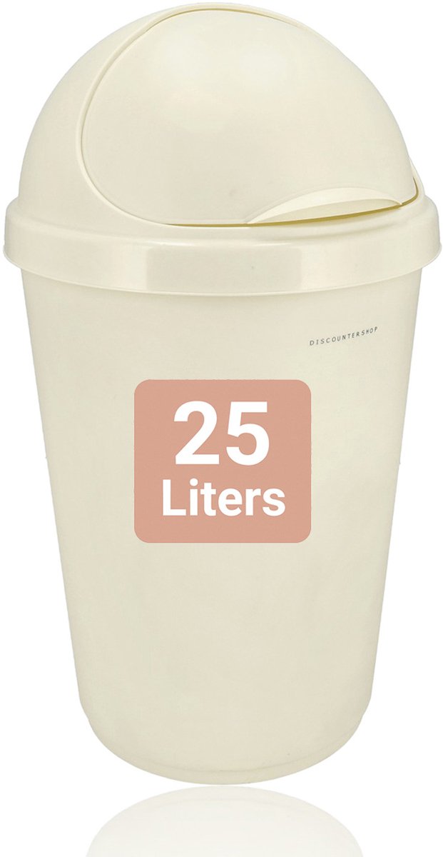 Prullenbak 25 Liter met Schommeldeksel – Kunststof Afvalemmer Crème – Voor Binnen, Keuken of Badkamer