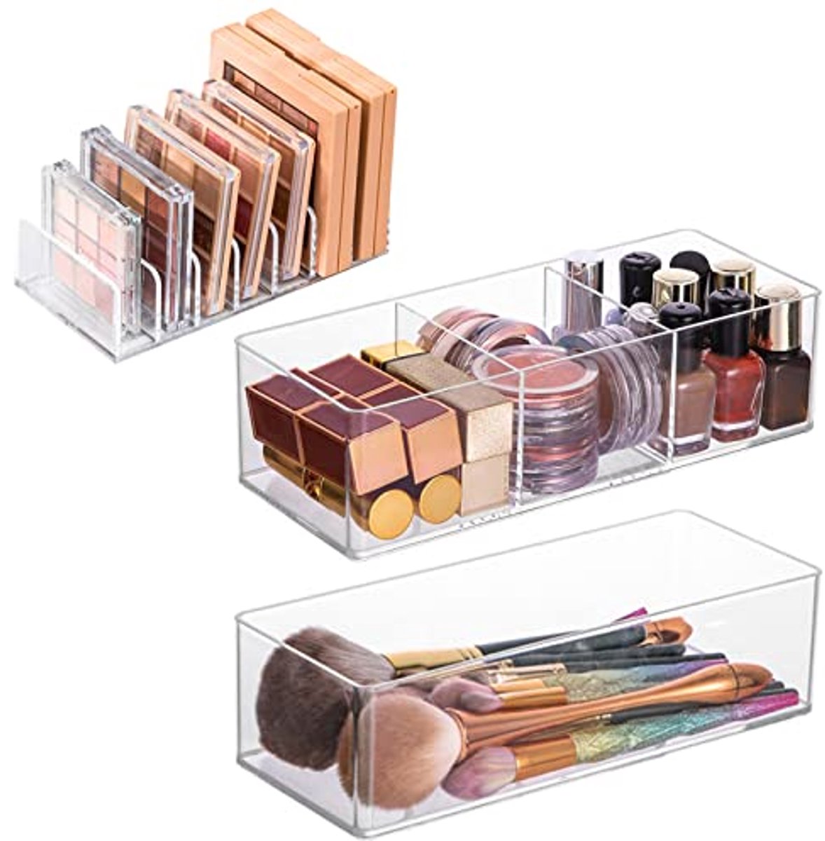 Cosmetica-organizer - Transparante acryl make-up opbergdoos met vakken - 3 stuks