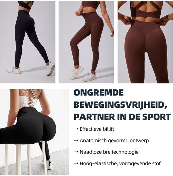 Gloovon® - Sportlegging dames - Sportkleding dames - Shape legging - Hoge taille - Sportbroek dames - Geschikt voor fitness en yoga - yoga legging dames - Hardloopbroek dames - Maat L - Zwart van Gloovon® — afbeelding 2