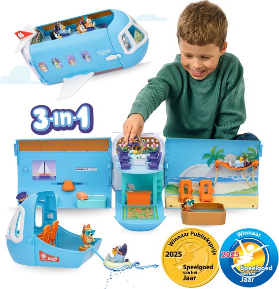 3 in 1 Transformerend Vliegtuig Speelset – Incl. Bluey en Bingo speelfiguren 
