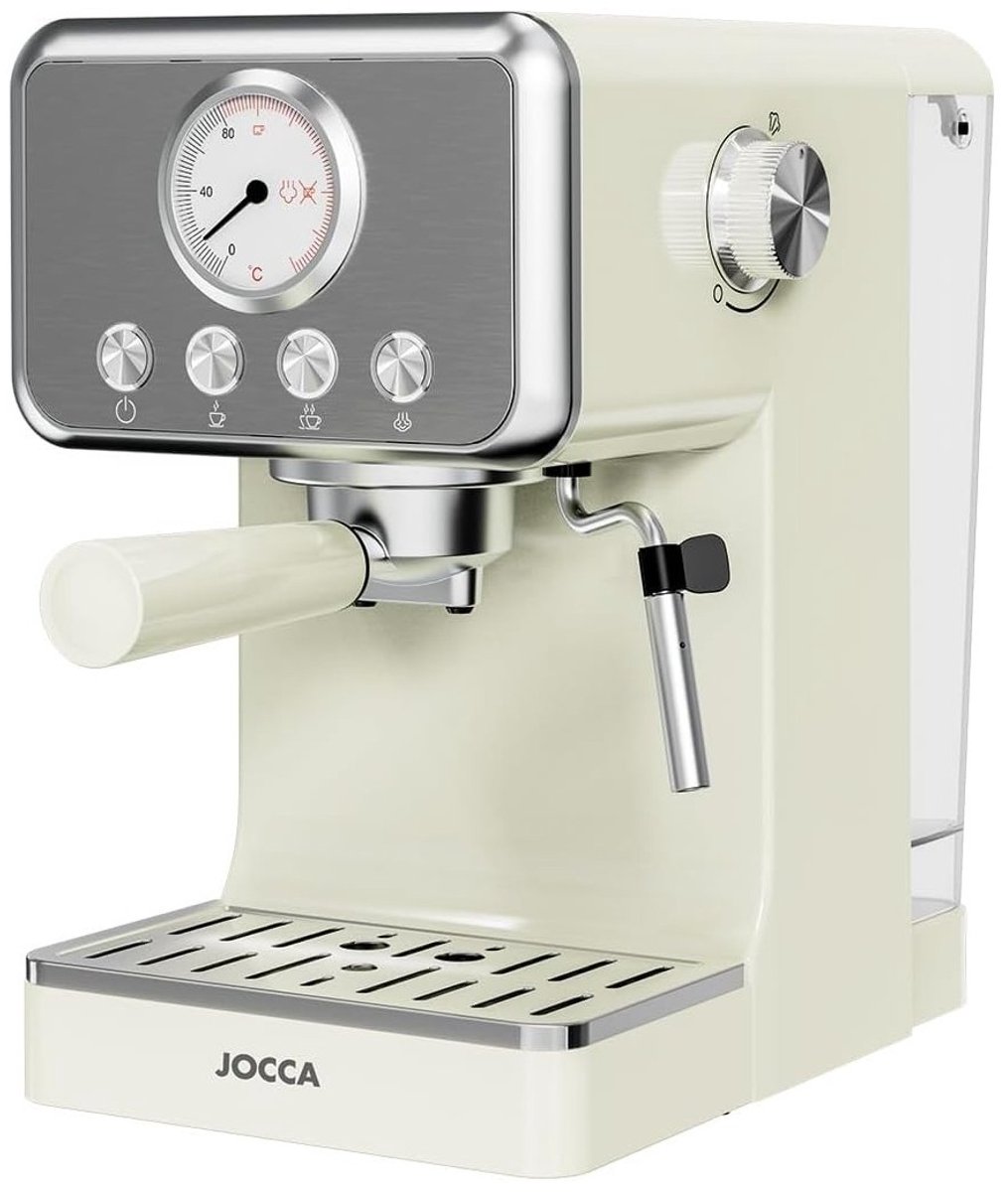 Jocca Espresso Coffee Maker 2709 – 1400 W – 15 bar – Manometer & melkopschuimer – Retro design – Crème