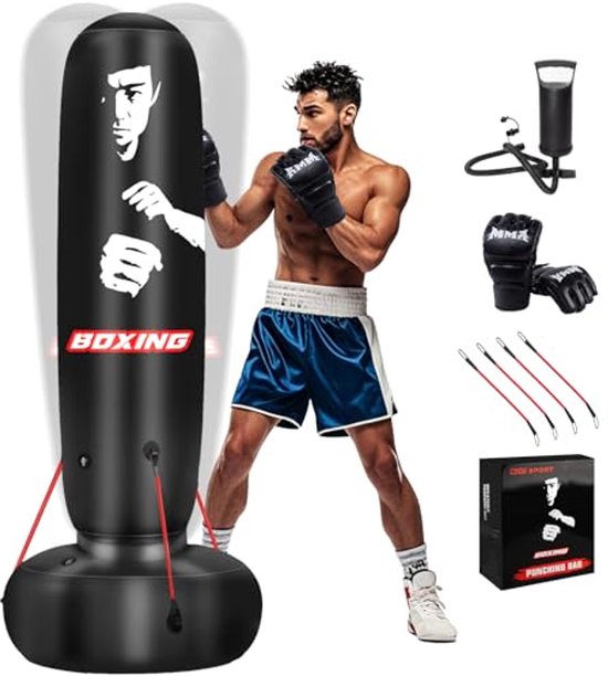 SPORTNOW Sac de Frappe Boxe autoportant Punching Ball brunier 3 en 1