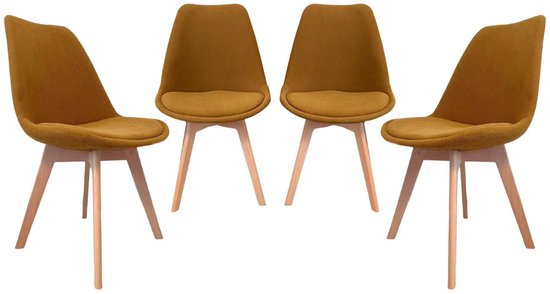 sweeek - Set de 4 chaises scandinaves en velours côtelé, pieds en hêtre - nils