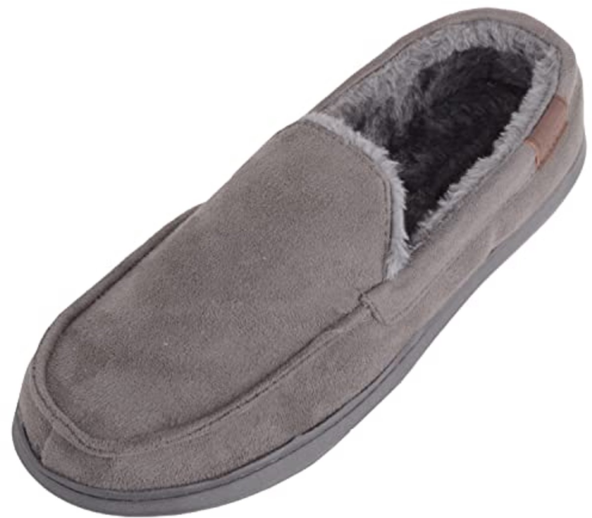 Heren Sloffen Gemakkelijk Slip On Brede Mocassin Stijl met Faux Bont Grijs
