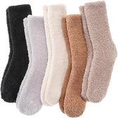 Toes Home Knuffelsokken Antislipsokken Dames 5/6 Paar, Wintersokken Zachte Sokken Antislipsokken met Noppen, Warme Bedsokken Huissokken 36-42, 5 paar., 36-42
