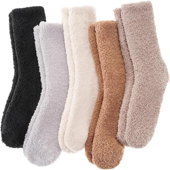 5 Paar - sokken - Warme Fuzzy Fleece Sokken - Huissokken Dames - Warme Winter Sokken- Fluffy Sokken - Slaapsokken - Huissokken - Kousen - warm houden - koraal fleece - Pluche en comfortabel - dikke pluche sokken - middenbuis sokken