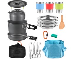 Creatorally 21-delig Camping pannenset met bestek - Kookset - Kamperen - Koken - Kookgerei - Kamp Pan en Pan Kookset - Outdoor Kamperen Wandelen Backpacking Overlevingsuitrusting