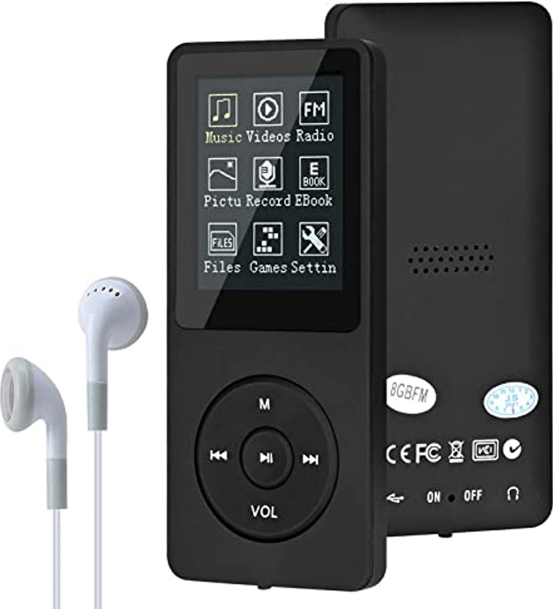 Draagbare MP3/MP4 Speler met 8 GB Geheugen - Hifi Geluid, Video, Spraakopname en FM Radio - Ondersteunt Tot 64 GB