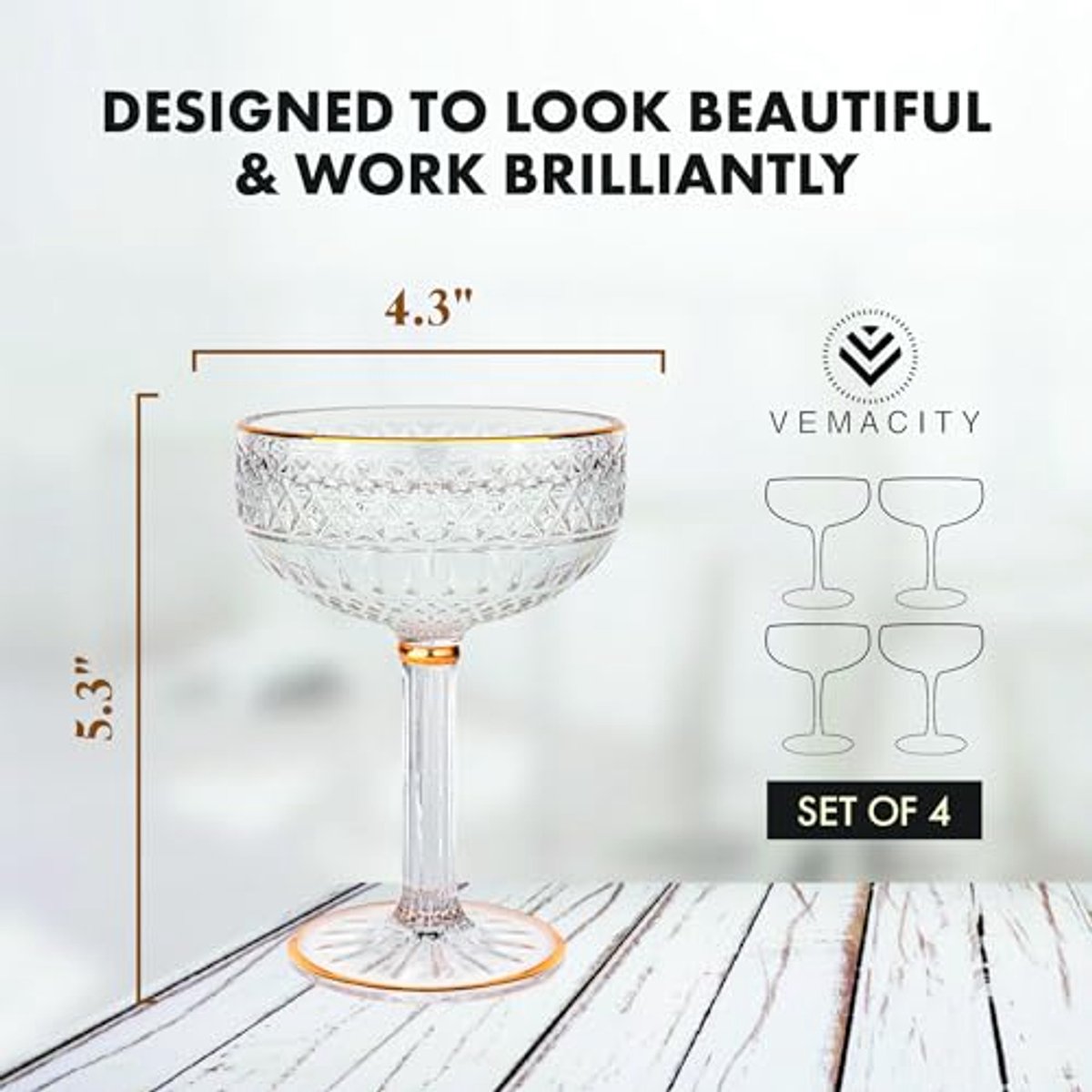 Set van 4 Luxe Kristallen Coupe Glazen - Perfect voor Cocktails en Champagne — cadeau in Kookcadeaus - foto 5